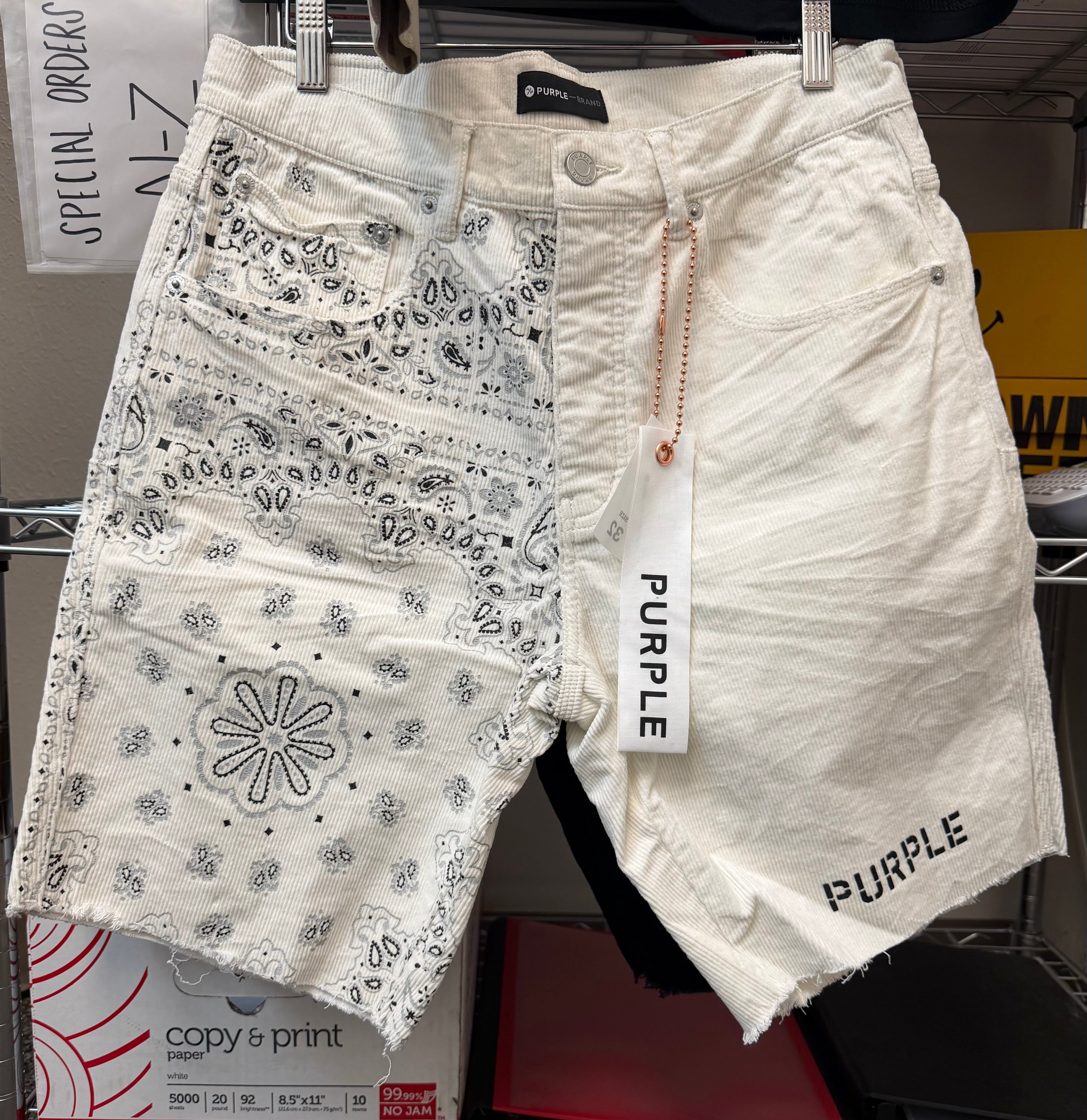 Purple Brand white corduroy bandana shorts Sz 32