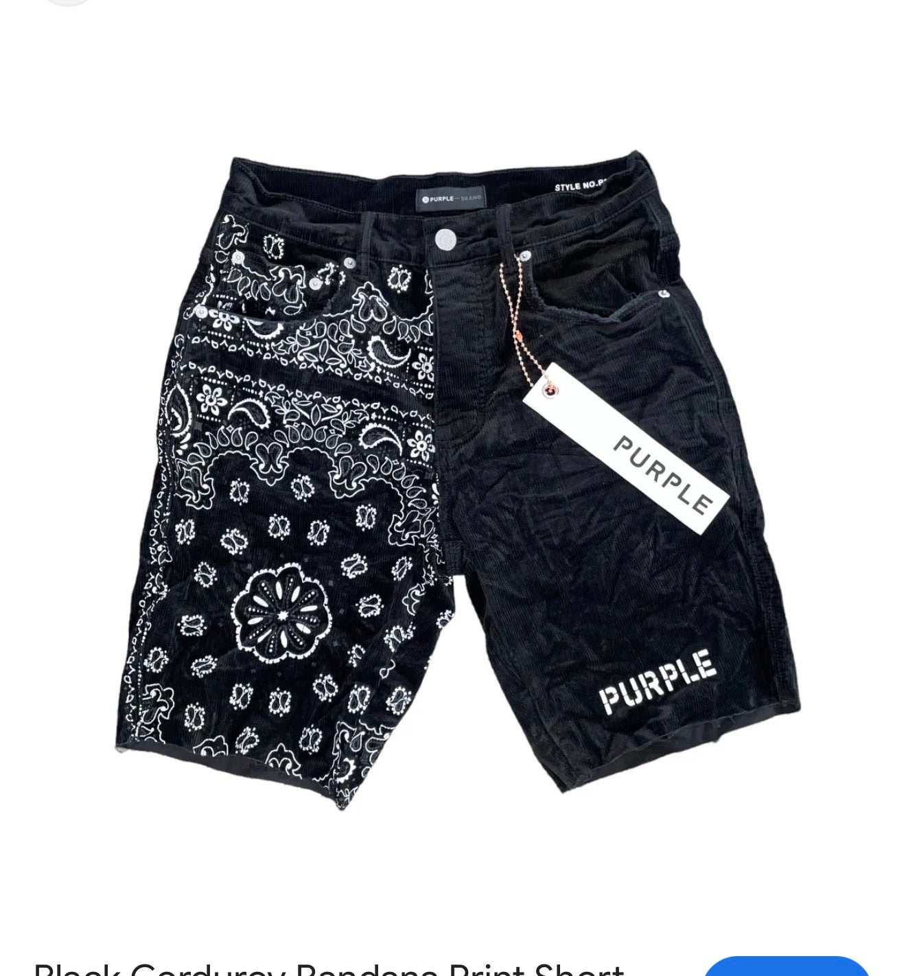 Purple Brand Black Corduroy Bandana Shorts Sz 32