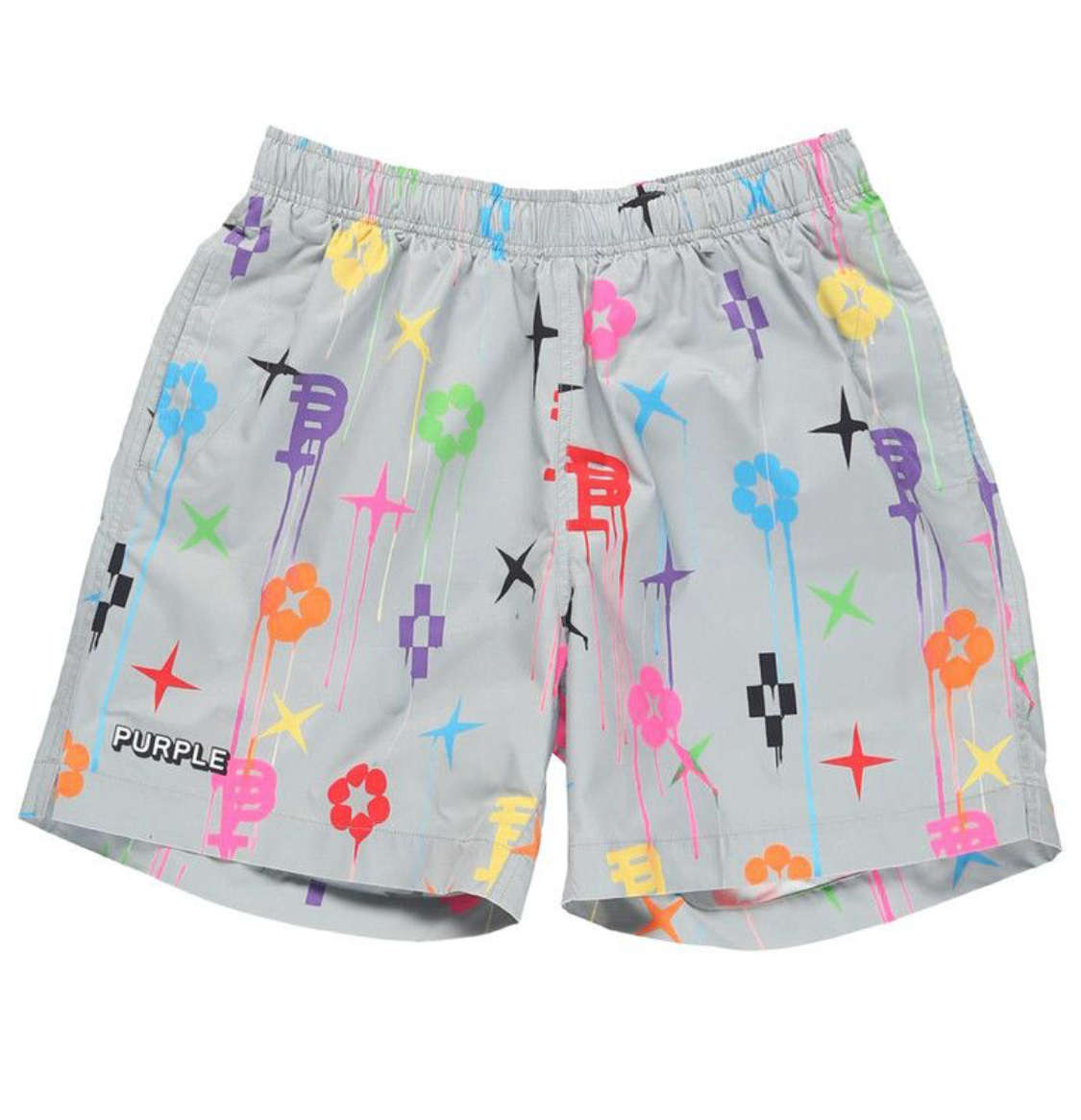 PURPLE SWIM SHORTS ALL OVER PRINT
