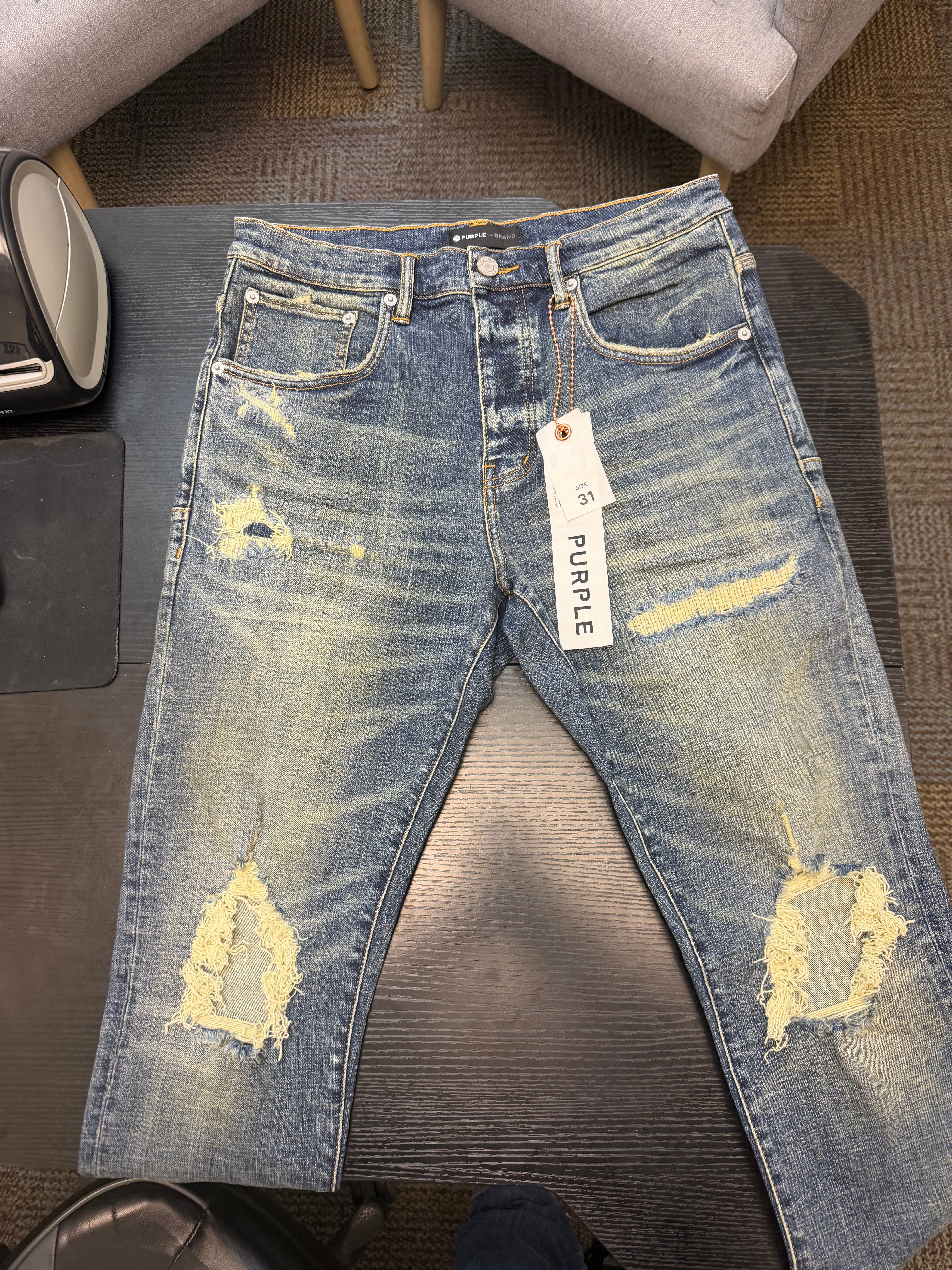 PURPLE DROPPED FIT MID RISE SLIM LEG 31