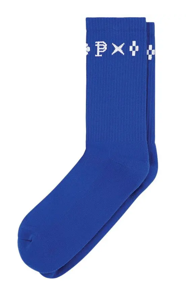 PURPLE BRAND MONOGRAM  CREW SOCKS BLUE