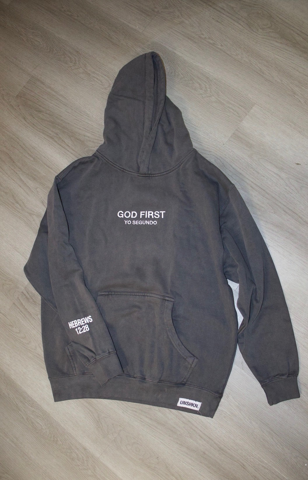 GOD FIRST GREY HOODIE